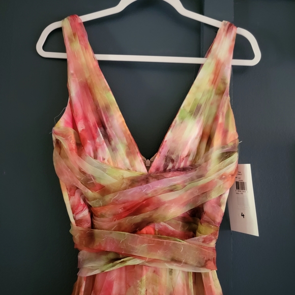 NWT‎ Theia Faye Painterly Bow Organza Lightweight Chiffon Flowy A-line Gown 4 - Picture 7 of 15